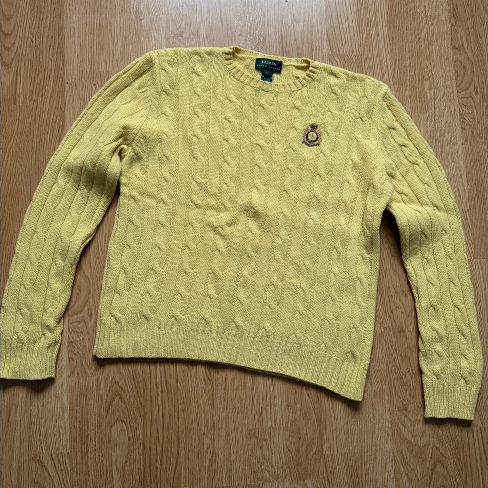 Yellow Cable Knit Sweater lambswool Ralph Lauren